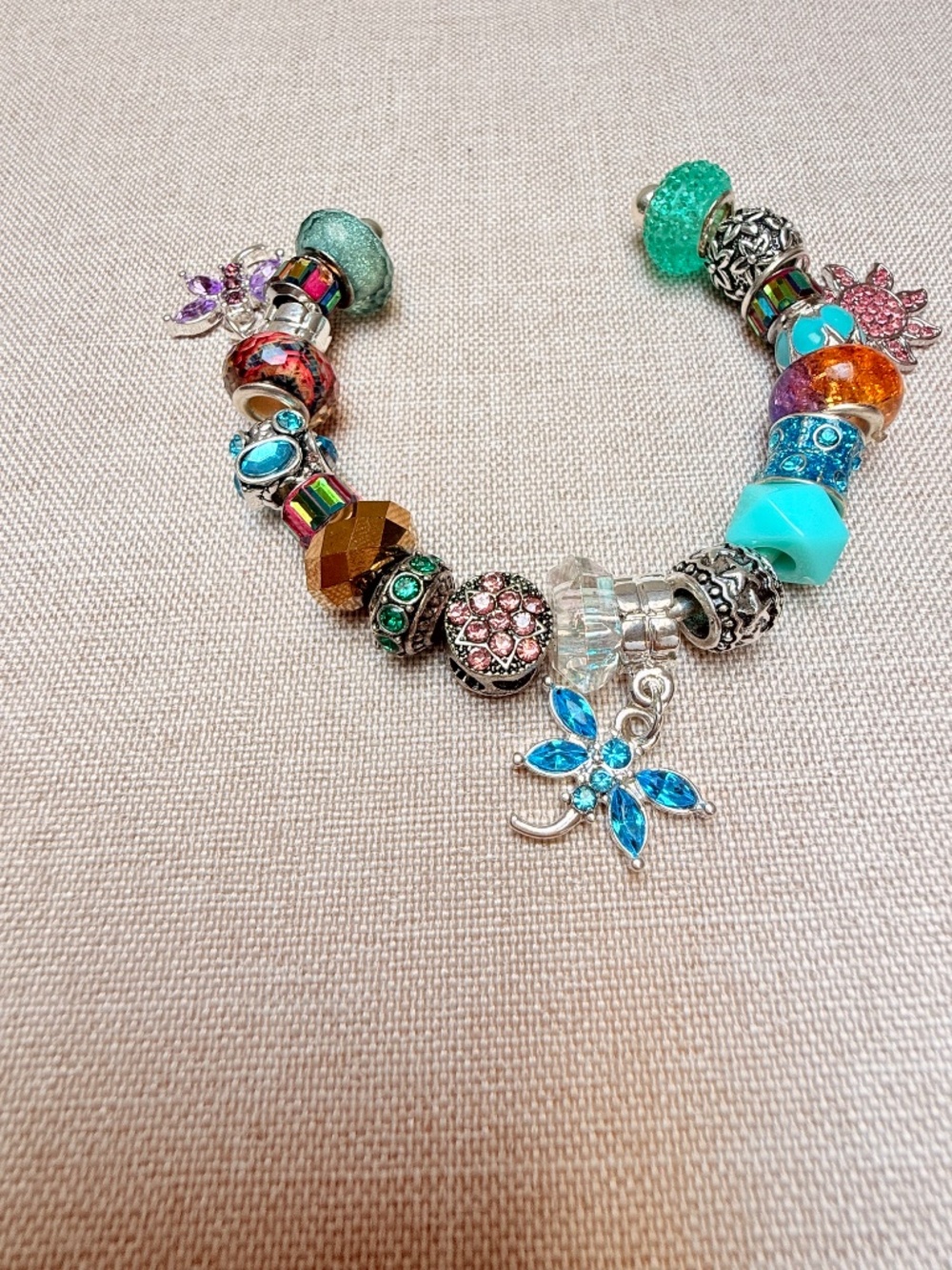 Beaded Pandora Style Charm Bracelet NOT Sterling Silver - Picture 5 of 10